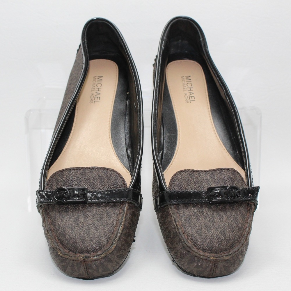 Michael Kors Women Brown Black Logo Print Ballet Flats Loafers ME16G Size 5.5M